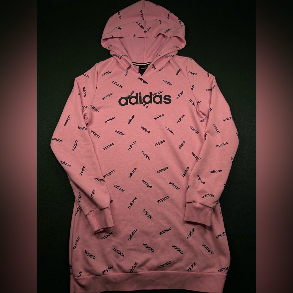 Adidas Pink Logo Print Hoodie Dress Size Small